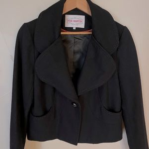 Pink Martini Navy‎ blue wool blend blazer, pink stitching, front pockets, Large